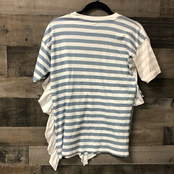 ASOS striped short sleeve top size 2 tan blue white - Picture 2 of 3